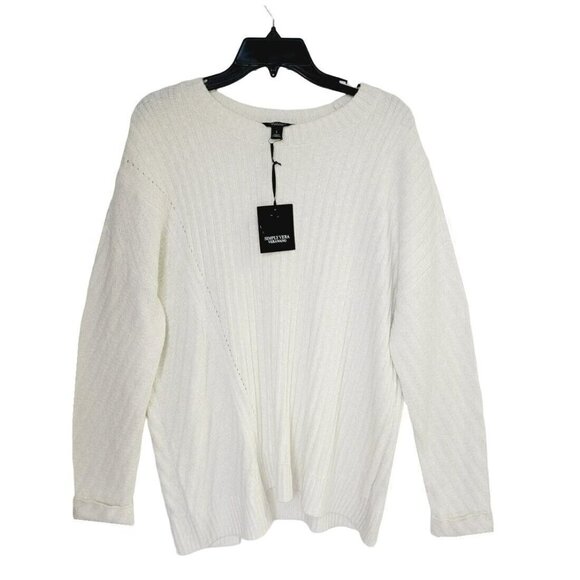 ❤️Knit Sweater Asymmetrical-Hem Sz L Womens Cream with Little Silver Sparkle New - Picture 3 of 9